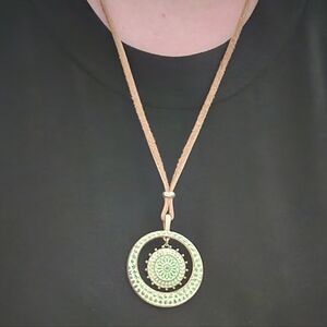 Lucky Brand Green And Gold Pendant Necklace